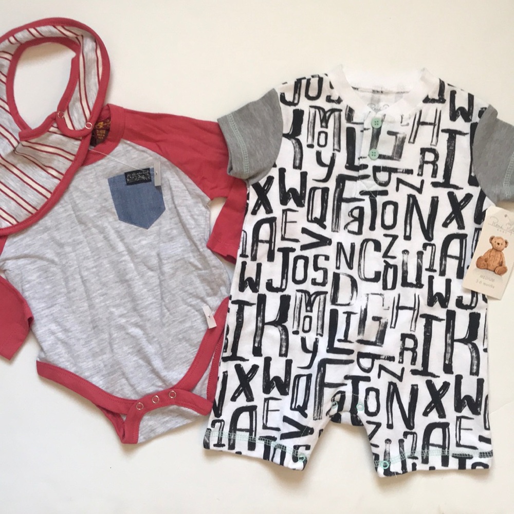 NWT 3/6 Months baby boy bundle of onesies romper